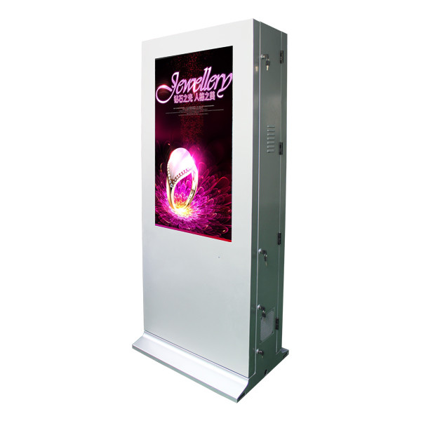 Wireless Wifi Stand Alone Digital Signage Dengan Air Conditioner, Floor Standing Touch Screen Kiosk